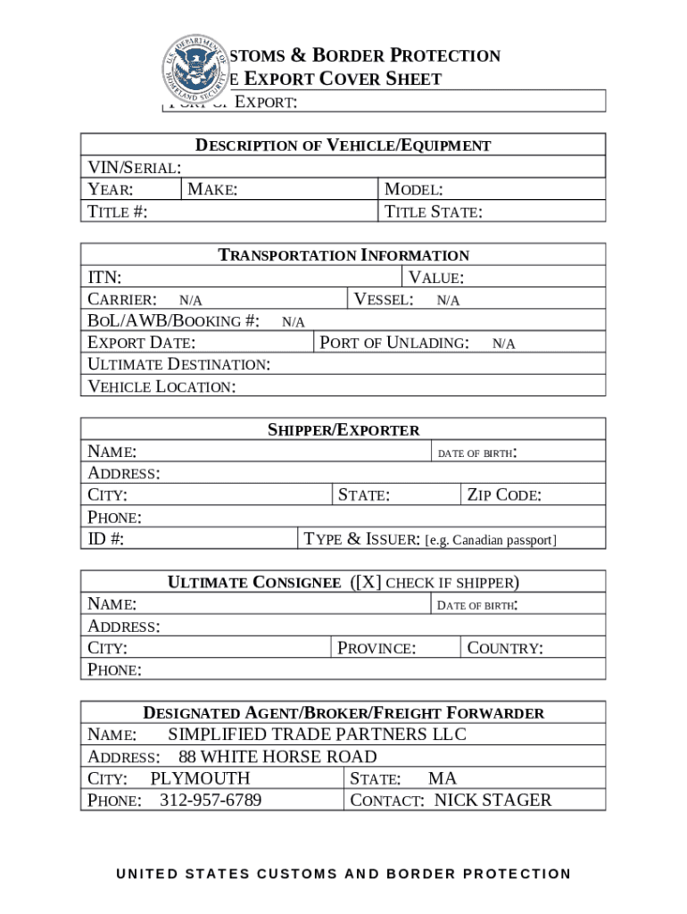 Port of Export Doc Template pdfFiller