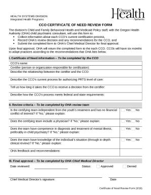 CCO Certificate of Need Review . CCO youth PRTS admission procedures ...
