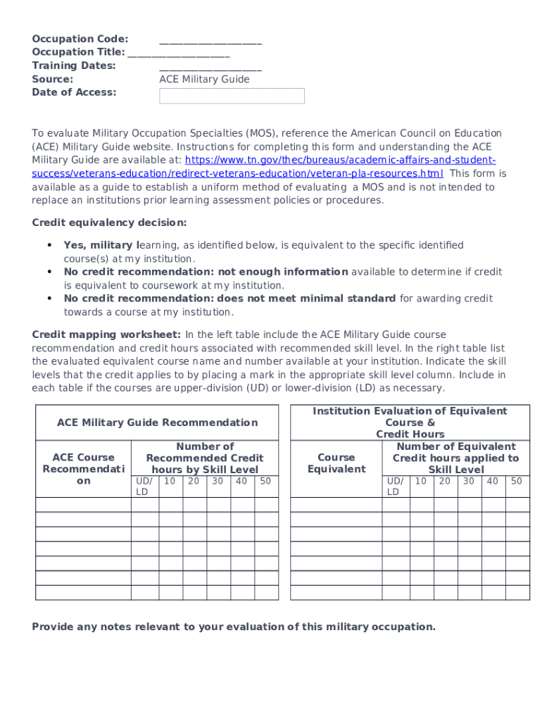 Veteran and Military Prior Learning Assessment Worksheets Doc Template ...