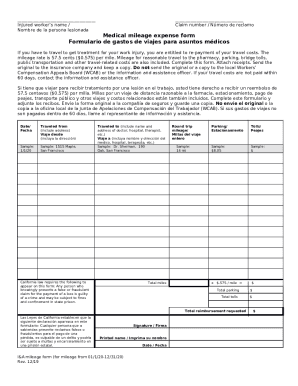 Injured worker Medical mileage expense ... Doc Template | pdfFiller