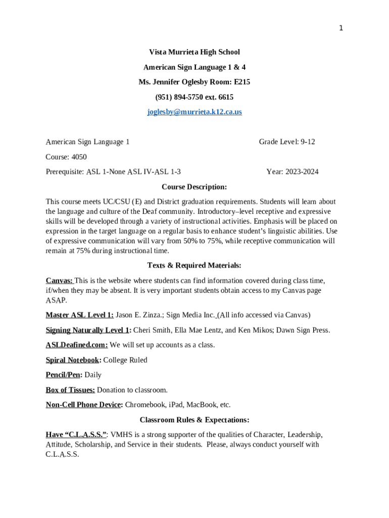 American Sign Language TeacherVista Murrieta High Doc Template