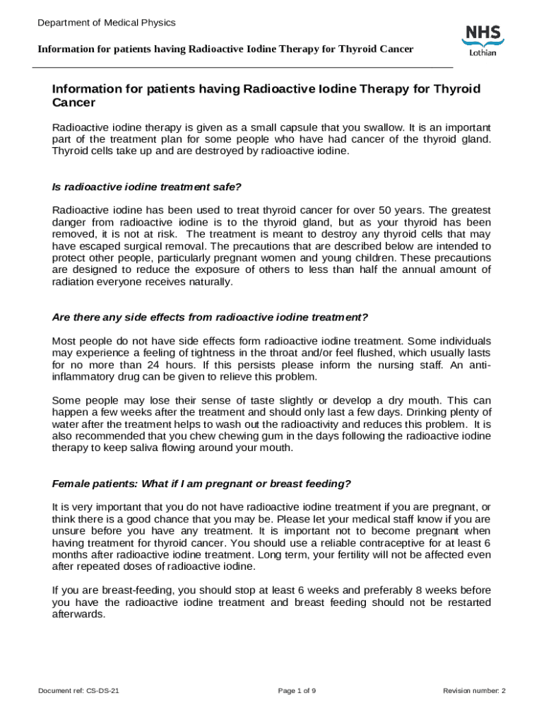 During radioactive iodine treatment for thyroid cancer Doc Template