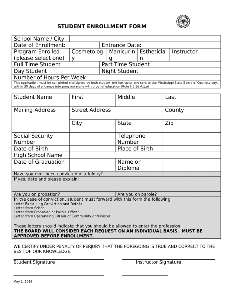 STUDENT ENROLLMENT School Name / City Date ... Doc Template | pdfFiller