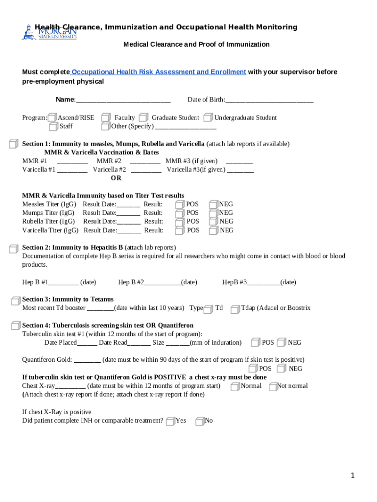 Occupational Health Risk Assessment and Enrollment Doc Template pdfFiller