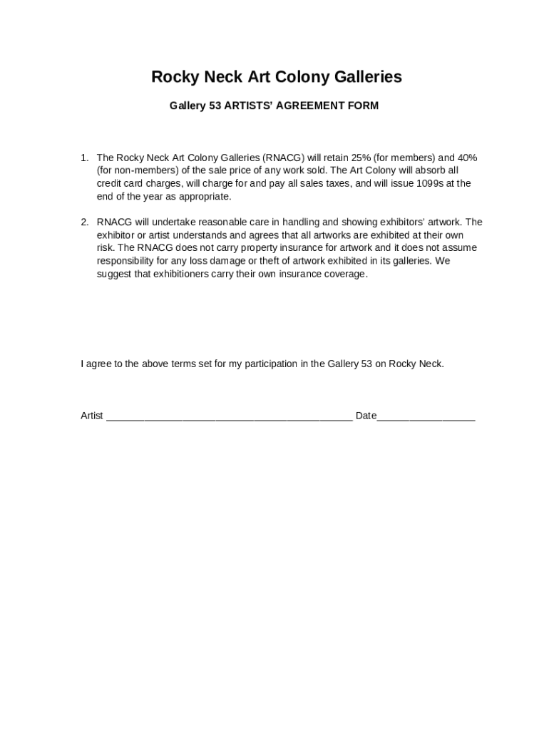 Rocky Neck GALLERY AGREEMENT Doc Template pdfFiller