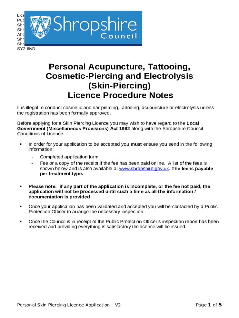 Application for a Personal Skin Piercing Licence Doc Template pdfFiller