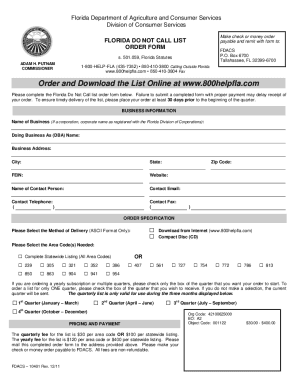 Fillable Online Florida Do Not Call List Order Form Fax Email Print ...