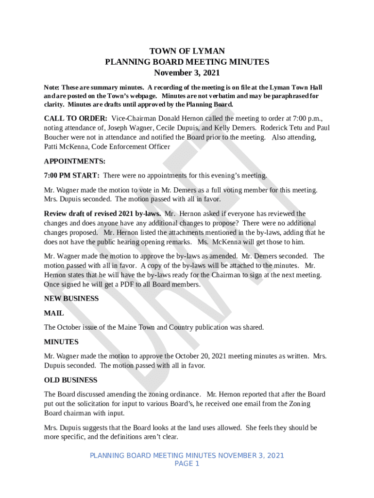 , noting attendance of, Joseph Wagner, Cecile Dupuis, and Kelly Demers