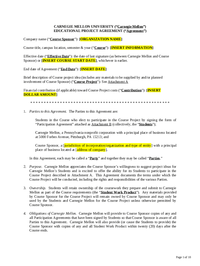 Standard Education Project Agreement with NDA template Doc Template ...
