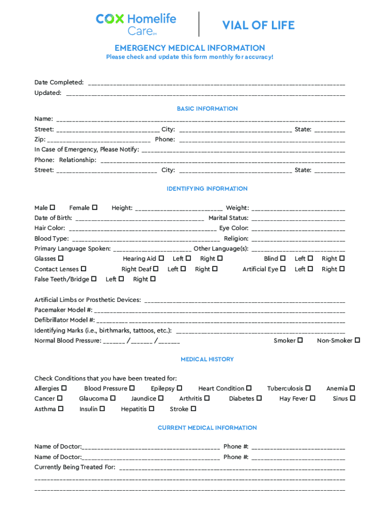 Fillable Online Vial of Life - Kern County Public Health Fax Email ...