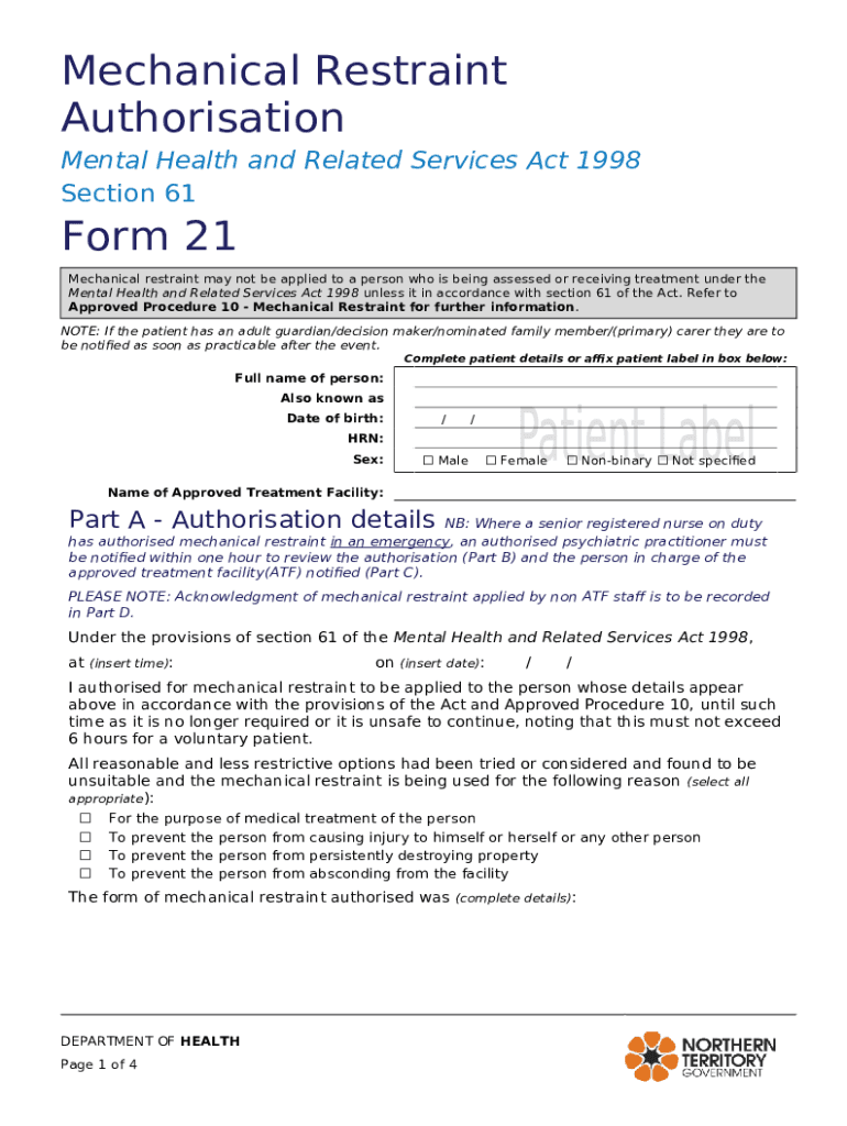 21 Mechanical Restraint Doc Template pdfFiller