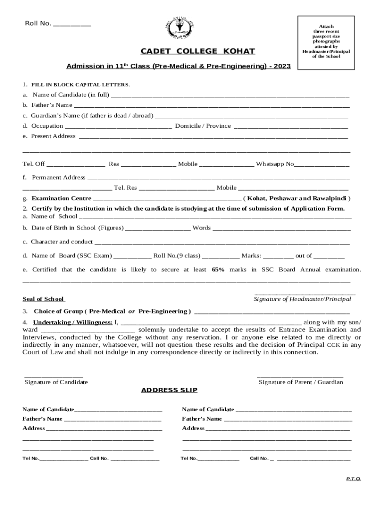 College Kohat Admission Class Fill Out and Sign Doc Template
