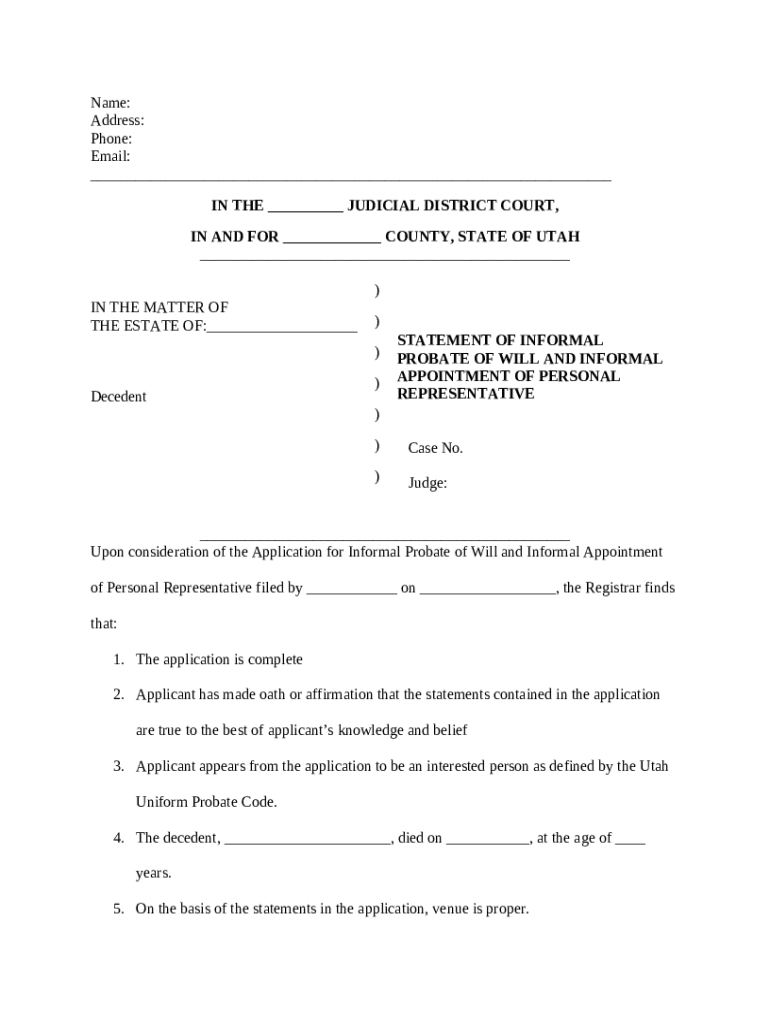 7 Statement of Inal Probate of Will and Woodbury Legal Doc Template pdfFiller
