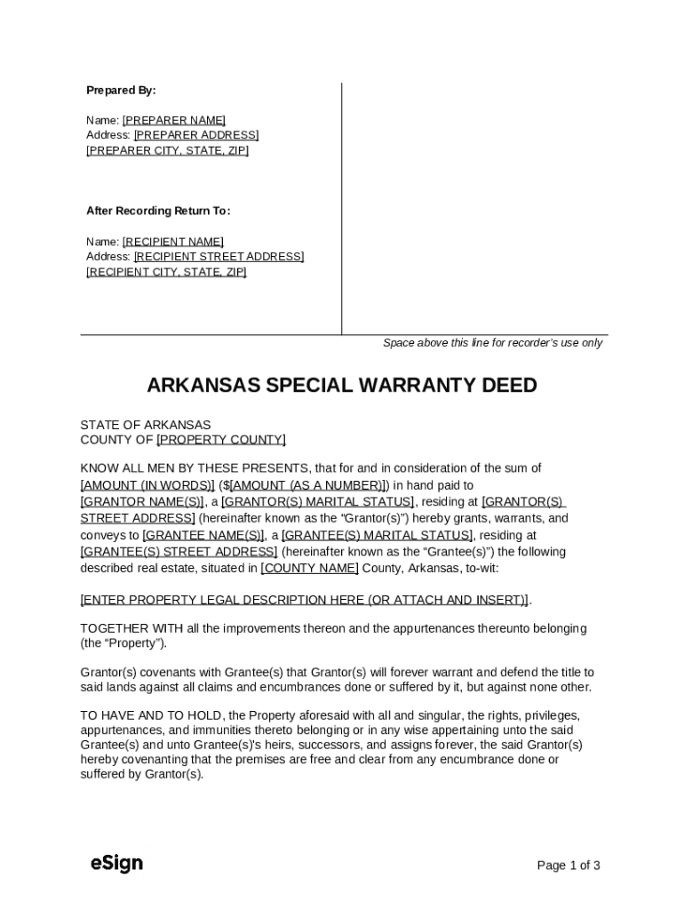 Warranty Deed Arkansas Fill Out and Sign Printable Doc Template