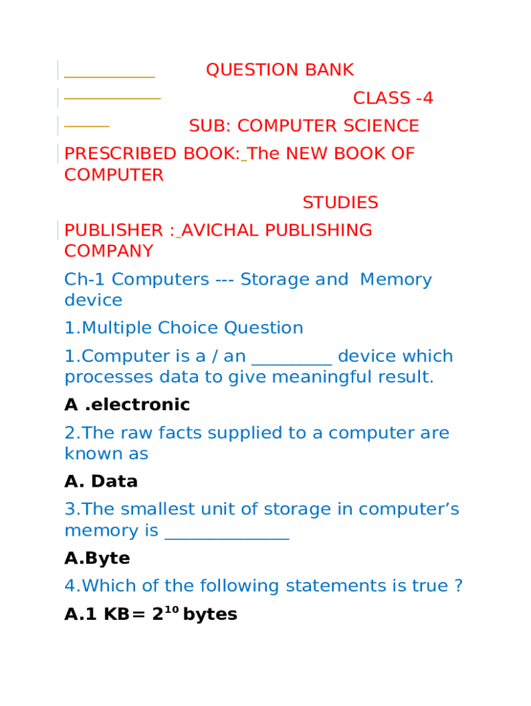 Chapter 1 COMPUTER A STORAGE & MEMORY DEVICE Doc Template pdfFiller
