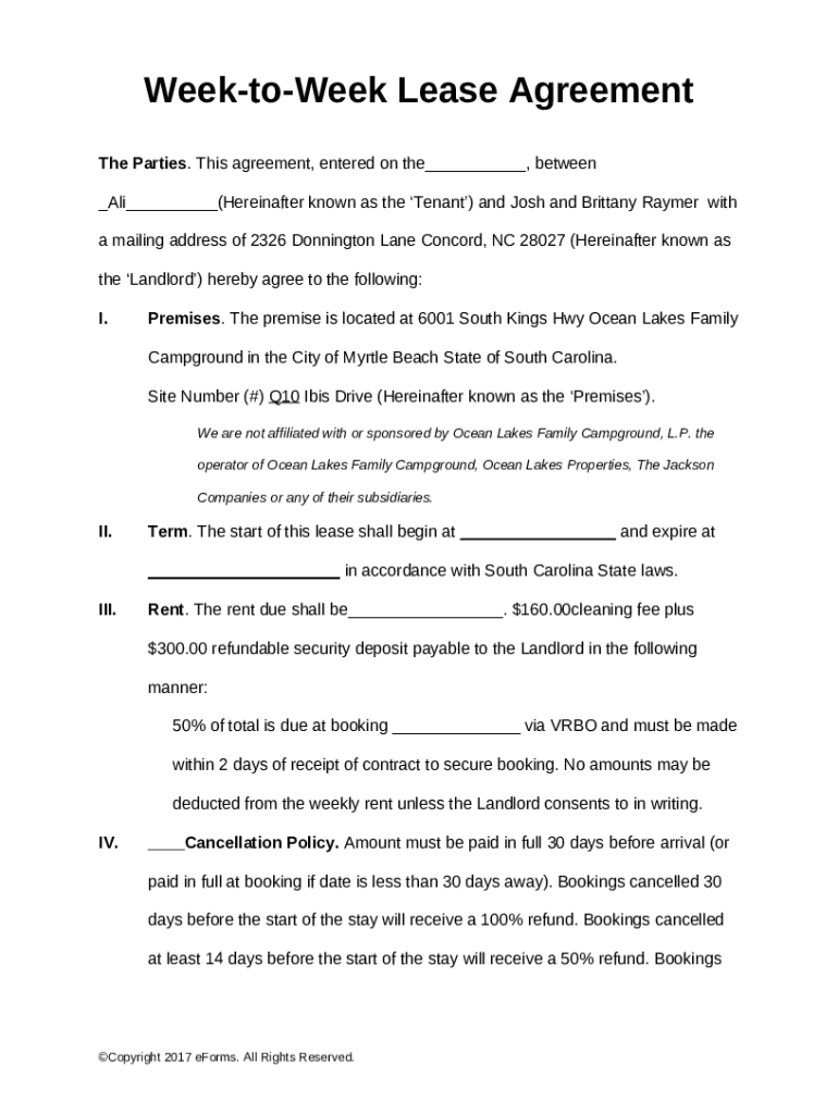 D&V Beach Living, LLC Short Term Rental Agreement for Doc Template