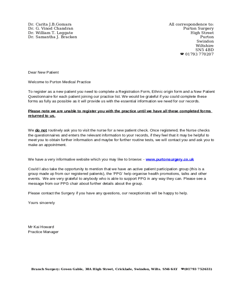 Purton Surgery Ination about the doctors surgery Doc Template