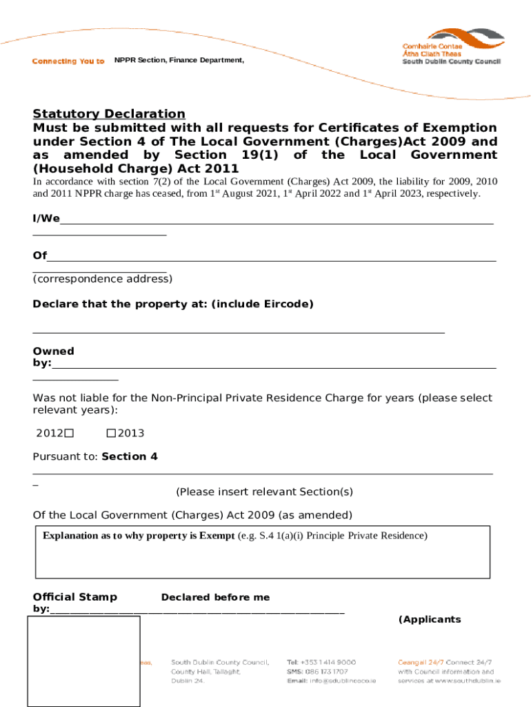 statutory declaration for certificate of exemption Doc Template pdfFiller