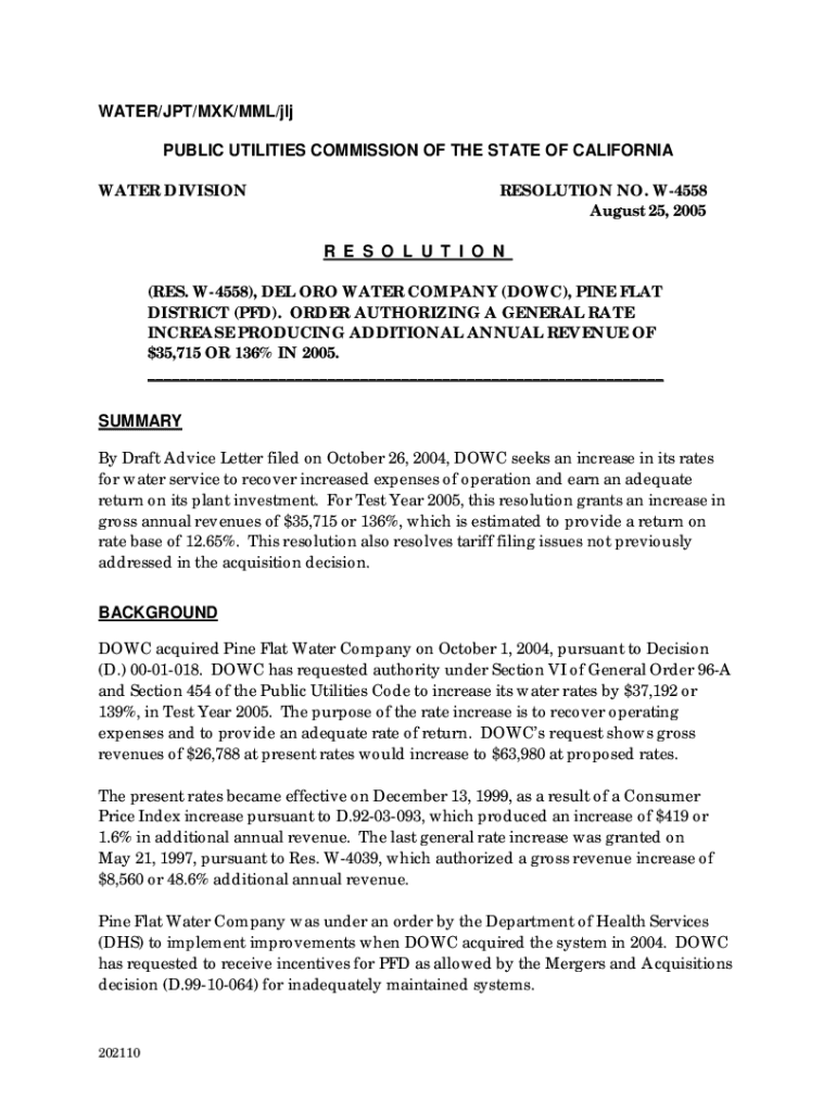 Fillable Online docs cpuc ca Option B Comment Resolution W-4885 San ...
