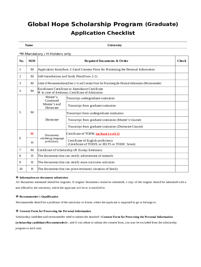 Global Hope Scholarship Program (Graduate) Doc Template pdfFiller