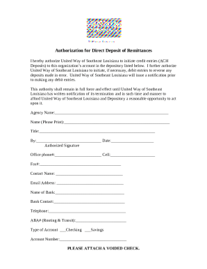 ACH Authorization Form for Direct Deposit Template
