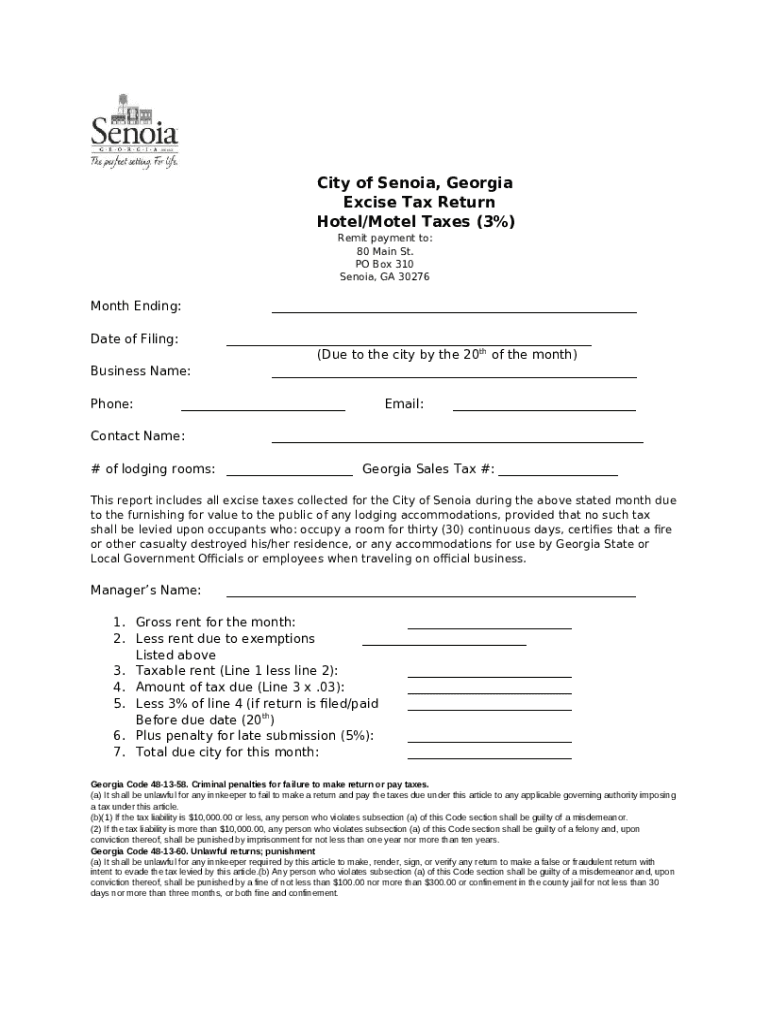 Hotel/Motel Tax City of Senoia Doc Template pdfFiller