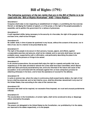 Bill of Rights Worksheets - Bill of Rights 1791 The...