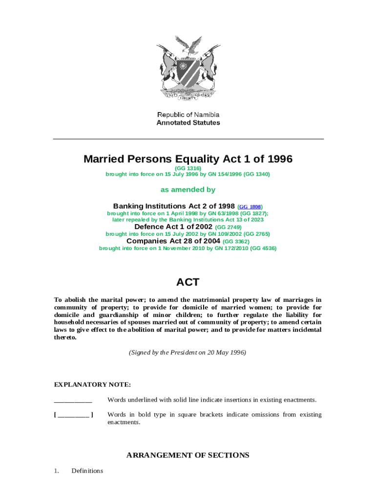 Married Persons Equality ActWomen and JusticeUS Law Doc Template