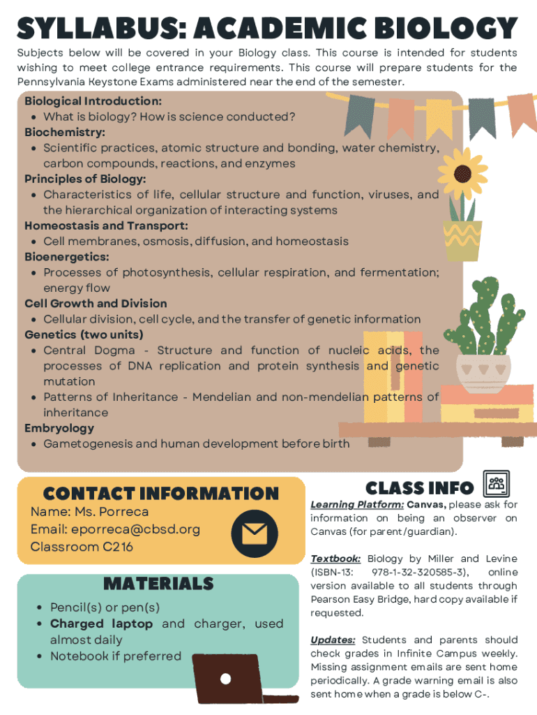 Fillable Online Academic Biology Syllabus Fax Email Print - pdfFiller
