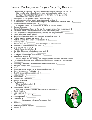 Mary Kay Income Tax Preparation Sheet