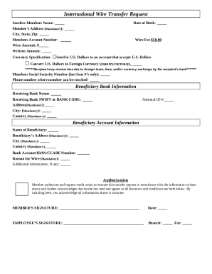 Wire Request (International)-TDA 0822