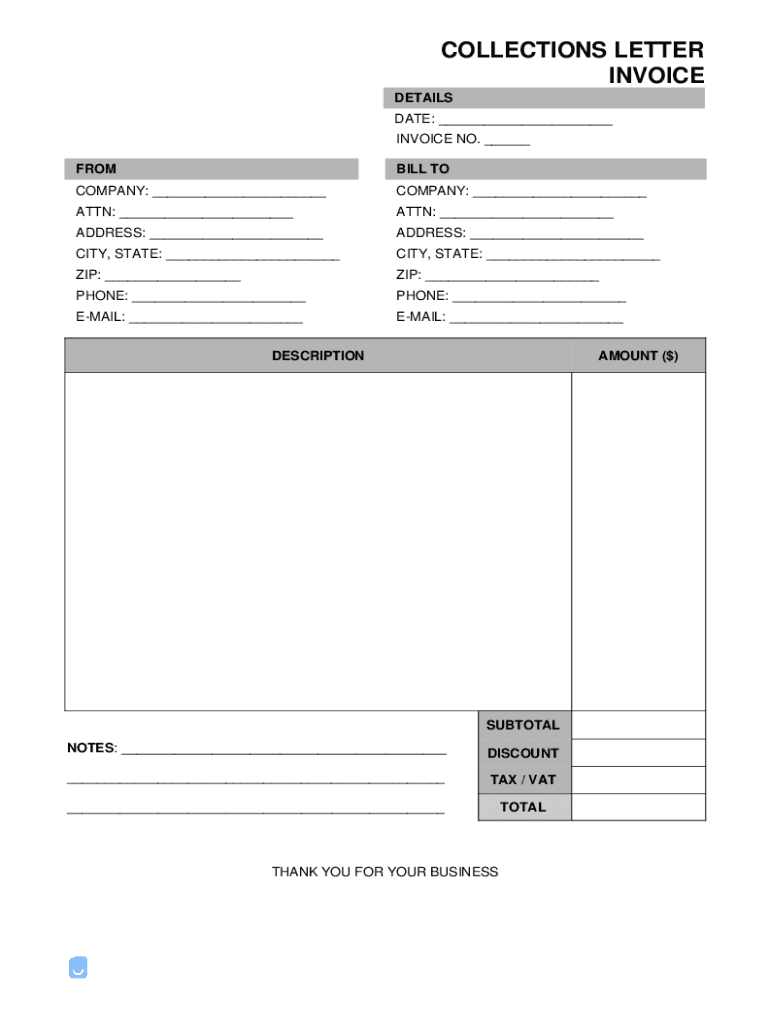 Fillable Online Collections Letter Invoice Template Fax Email Print
