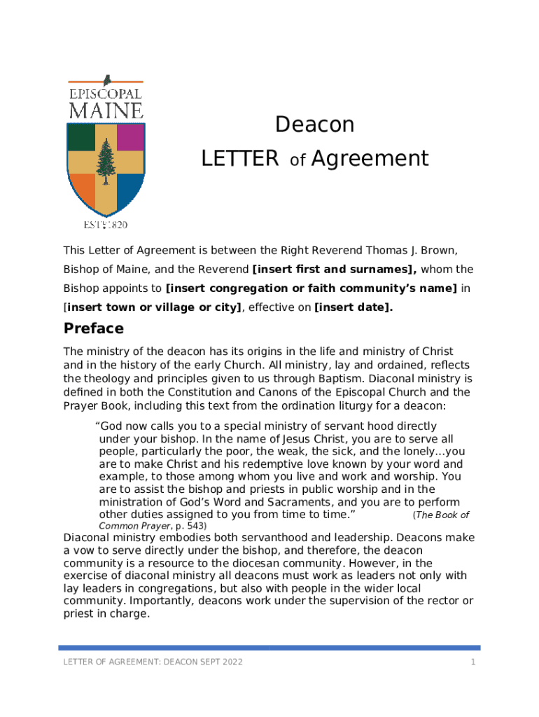 Letter of Agreement Deacon TemplateWORD VERSION Doc Template pdfFiller