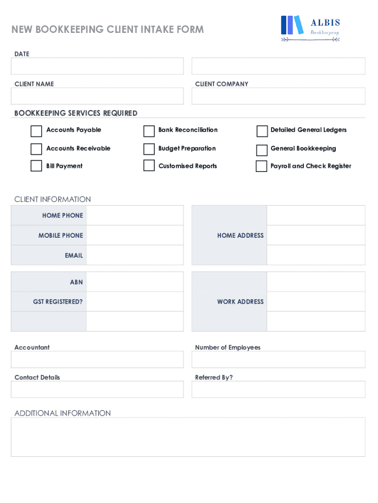 Fillable Online NEW BOOKKEEPING CLIENT INTAKE FORM Fax Email Print
