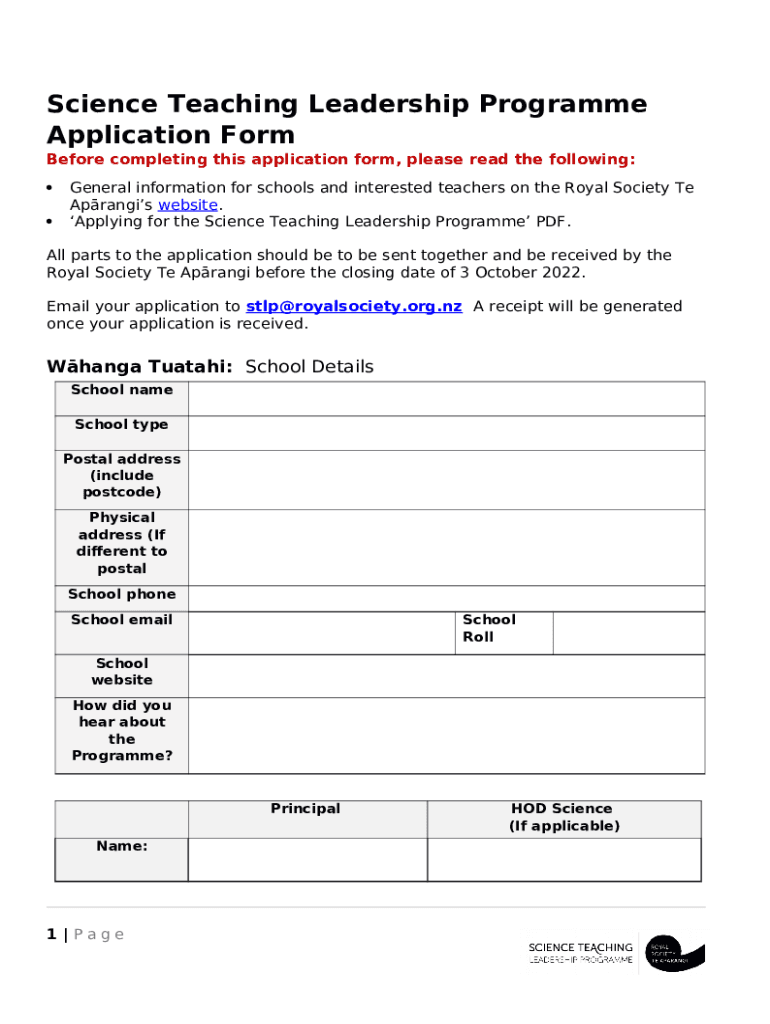 Science Teaching Leadership Programme Doc Template pdfFiller