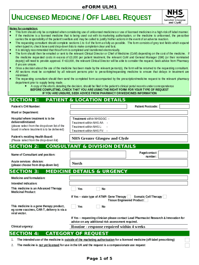 CRequest to Use an Unlicensed Medicine ggcmedicines org Doc Template
