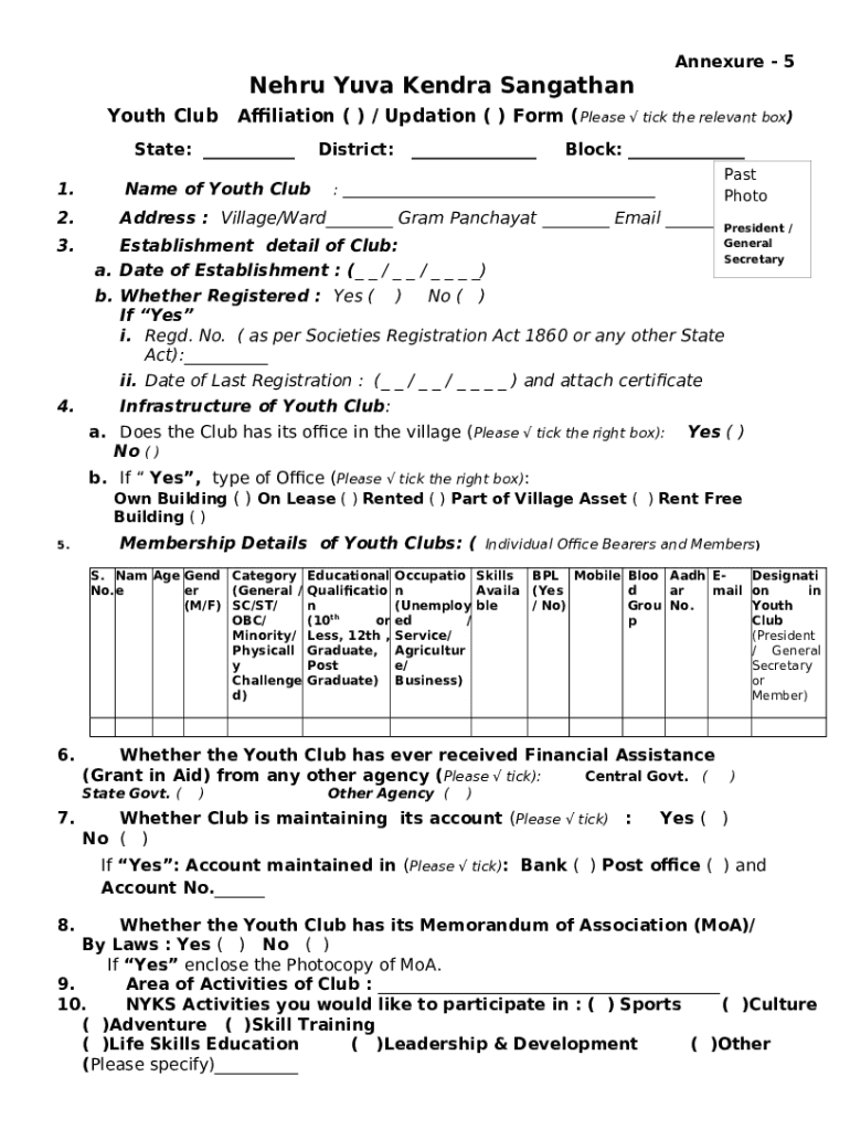 Nyks Youth Club List Fill Out and Sign Printable nyks nic Doc