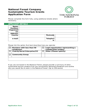 Sustainable Tourism Grants Application . ... Doc Template | pdfFiller