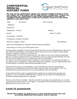 confidential medical history form - St. George's Dental Practice