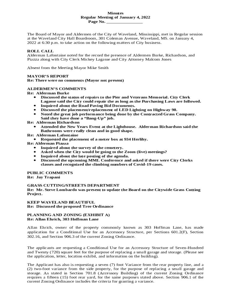 The Board of Mayor and Aldermen of the City of Waveland, Mississippi, met in Regular session at