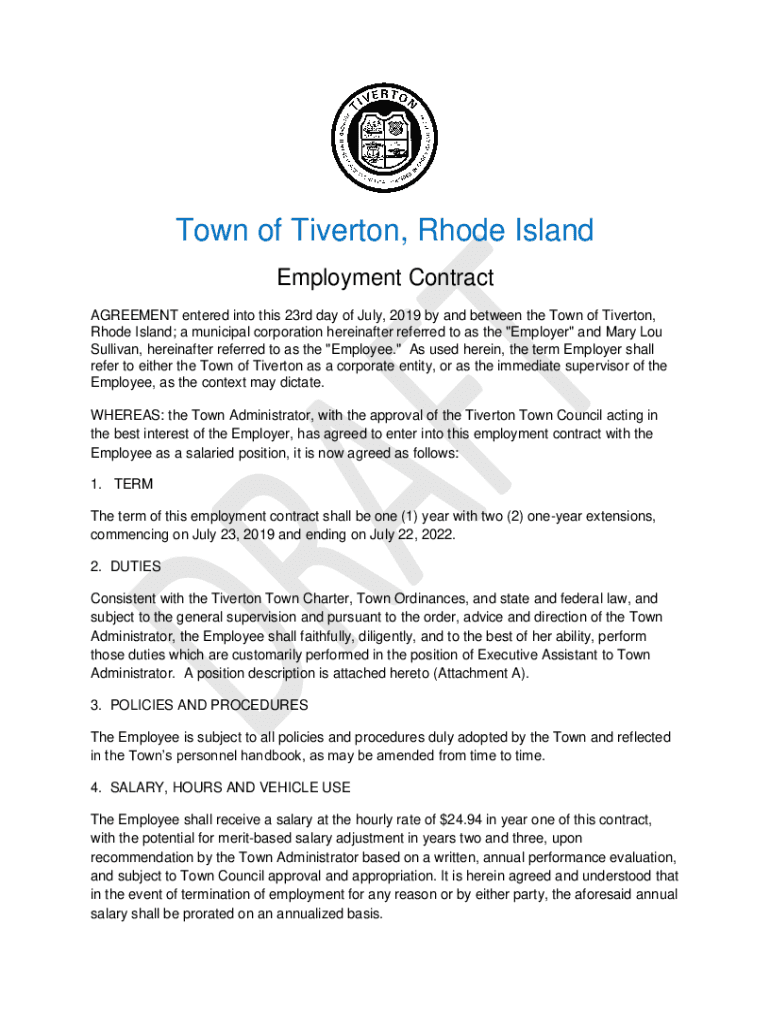 Fillable Online agreement between the town of tiverton and rhode island