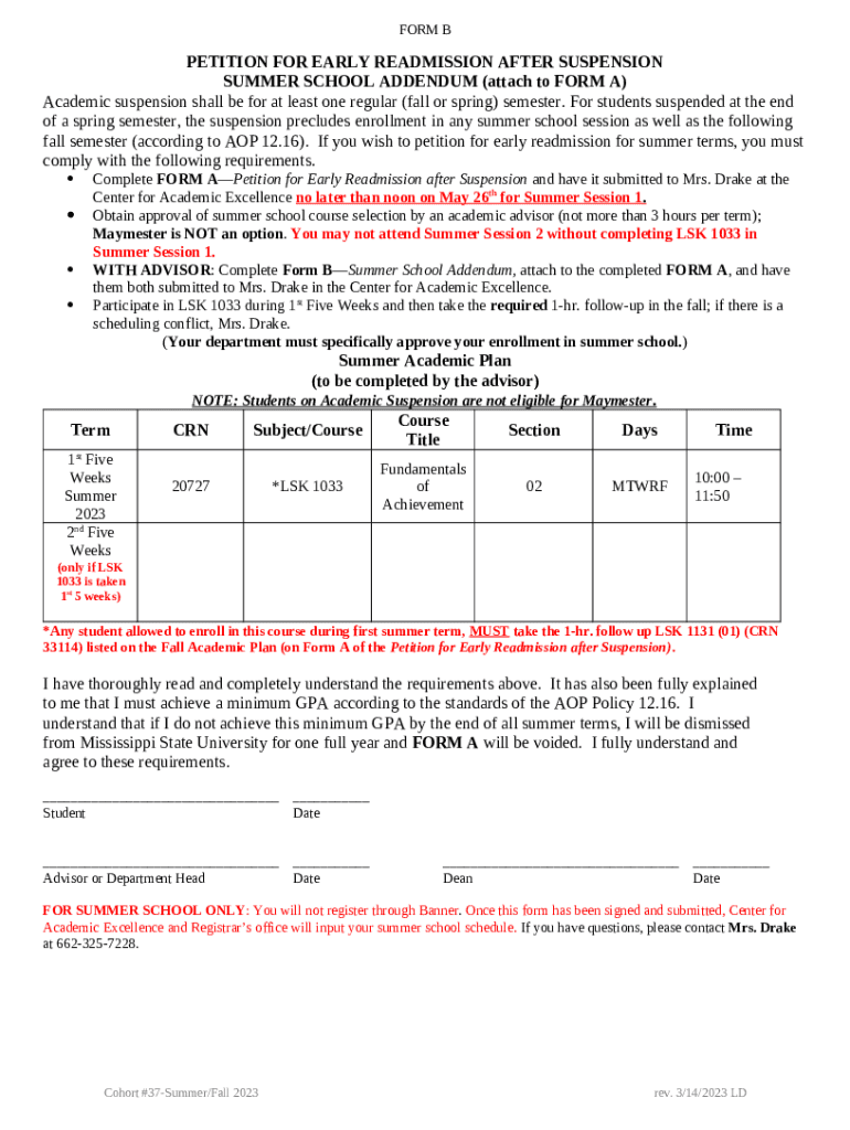Returning after Academic Suspension Office of the Provost Doc