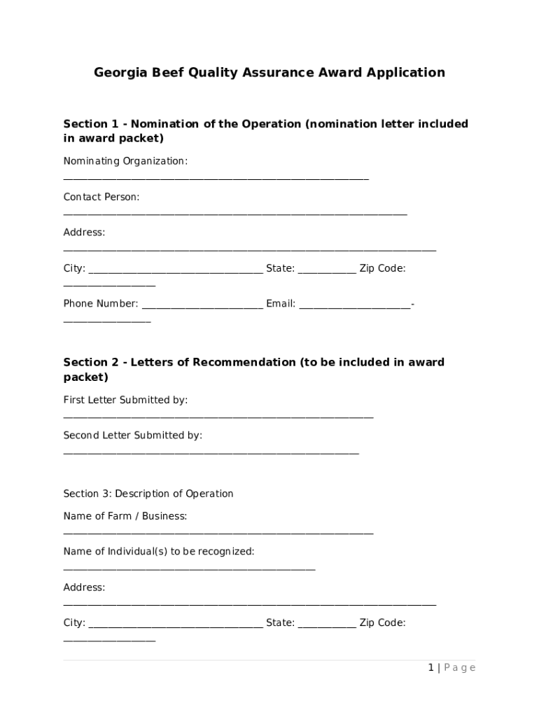 Beef Quality Assurance Award Application Doc Template pdfFiller