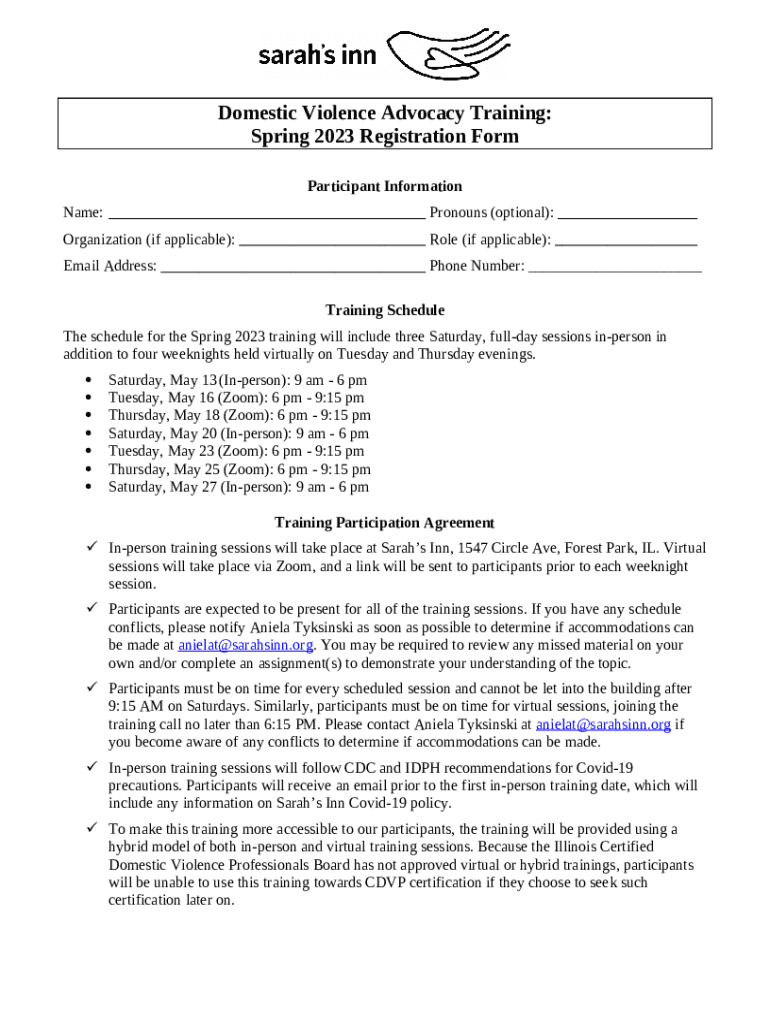 40 Hour Domestic Violence Advocate Training (DVAT) Doc Template | pdfFiller