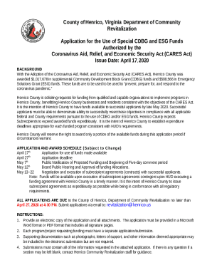 Application for the use of CARES Act funds