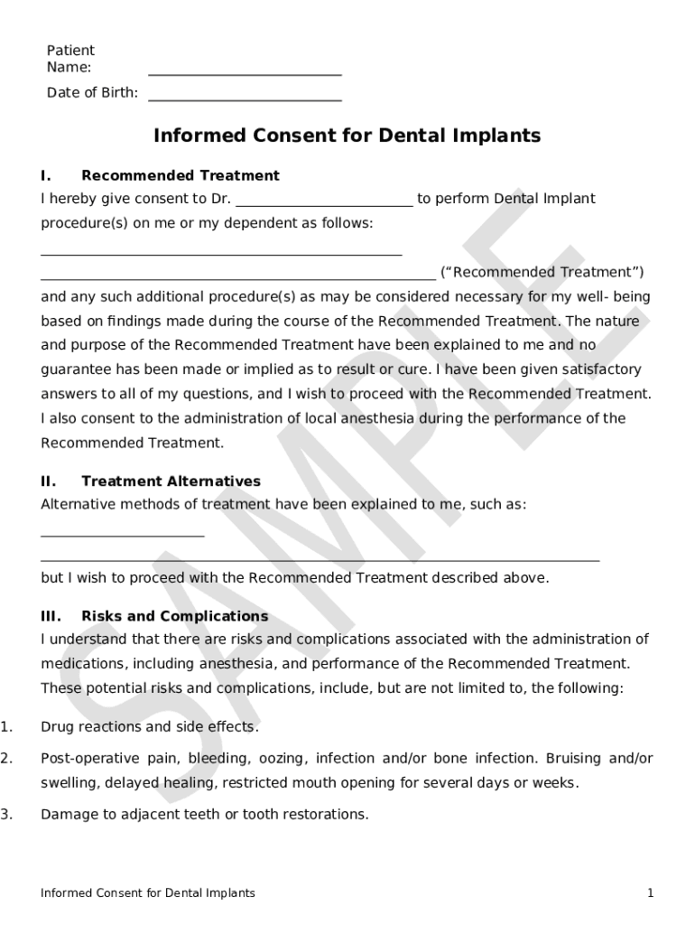 What is an ined consent for dental implants? Doc Template pdfFiller