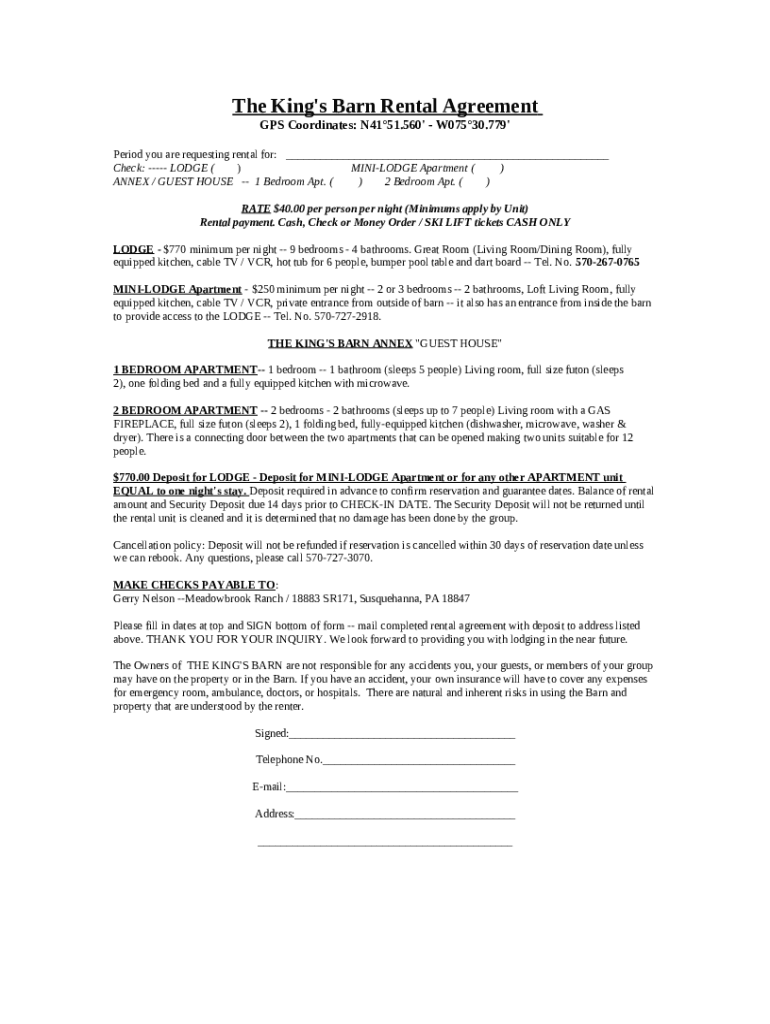 The King's Barn Rental Agreement Doc Template pdfFiller