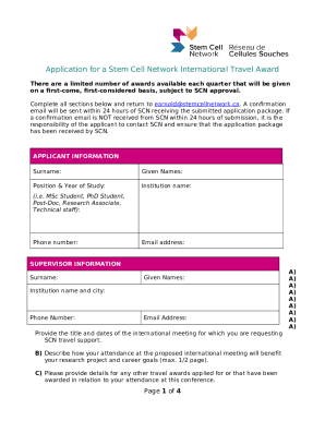 Stem Cell Network International Travel Awards