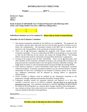 RFP/RFQ SIGN OUT SHEET FOR: