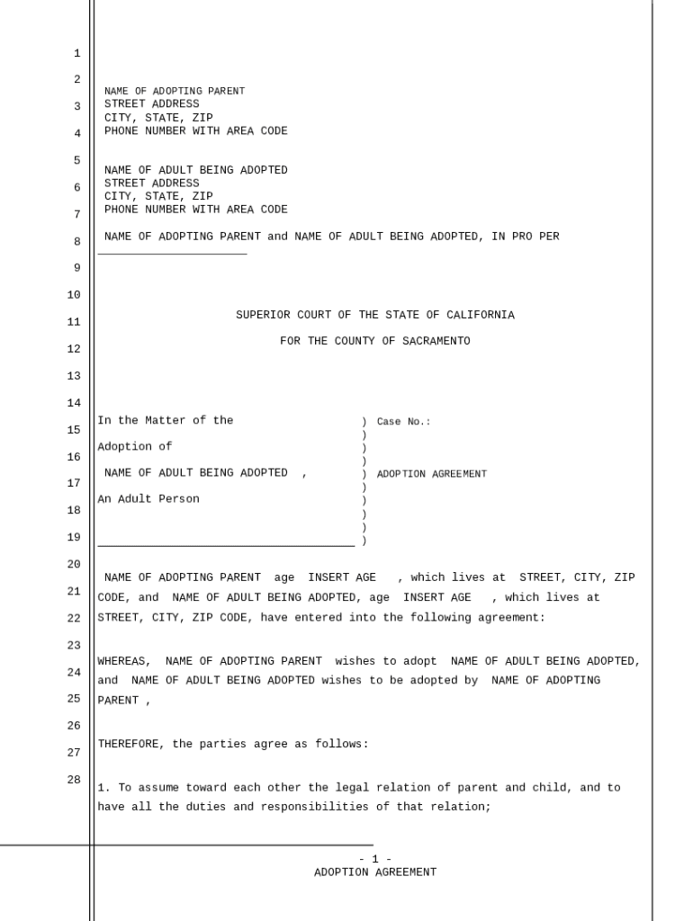 Adult Adoption - Agreement - Template Preview on Page 1